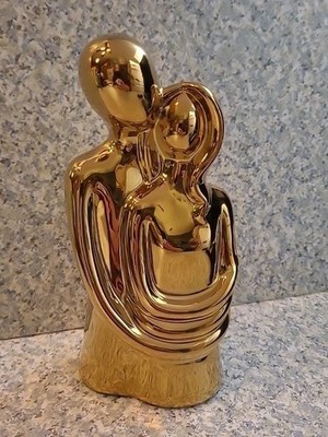 8.5'' Ceramic Sculpture Male & Female Couple Embrace High Gloss Gold Color Finish