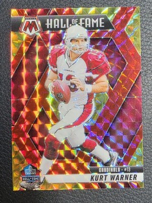 2025 Mosaic Hall of Fame Choice Fusion Red & Yellow Prizm /89 Kurt Warner