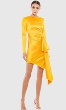Mac Duggal Satin Asymmetrical Short Dress, Sz 10, New, Yellow