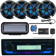 Marine Bluetooth USB AUX Radio  Tuner  Accessories, 4x LED Speakers Chrome 