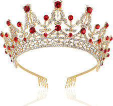 Gold Tiaras and Crowns for Women Birthday Headband for Girls Red Crystal Queen C