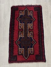 Hand-Knotted Prayer Balouch Red Blue Wool Oriental Rug 4 4 x 2 6.5