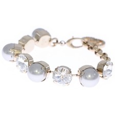 GUCCI Interlocking G Logo Rhinestone Pearl Bracelet White x Gold