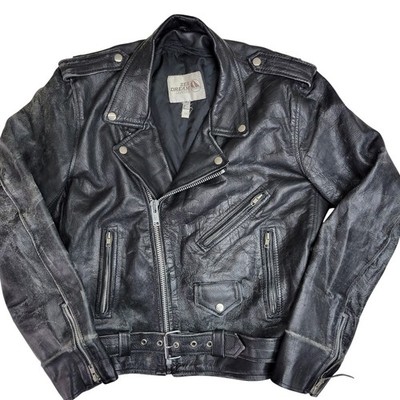 Sea Dream Leather Mens Biker Jacket Black Distressed Moto Belted 105 Z Size 42