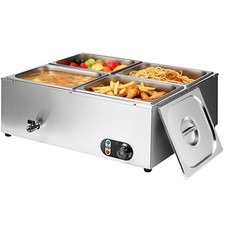 Commercial Grade Stainless Food Warmer Electric 4 Sections Bain Marie Buffet