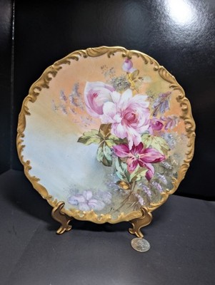 Signed J. Fevre Work - ''Belle Époque Roses'' - T&V Limoges Cabinet Plate, c.1895