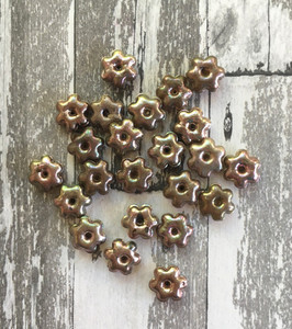 Vintage Iridescent Copper Color Flower Shaped Puffy Beads - 10 pcs.
