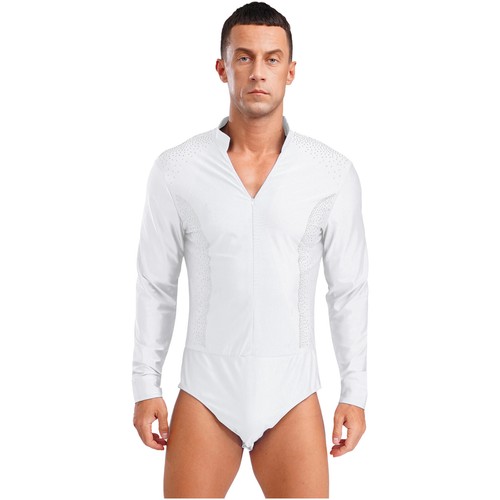 Mens Costume V-neck Figure Skating Easy Wearing Bodysuit Invisible Zipper Soft - Picture 26 of 40