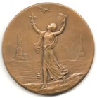 1927 Statue of Liberty-Eiffel tower commem Lindbergh Medal Bronze POSTPAID — photo 1