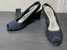 Circa By Joan David Shoe Salford Open Toe Slingback Wedge Heel Navy Blue 5.5M
