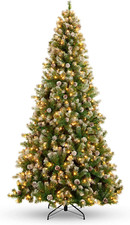 9Ft Pre-Lit Flocked Pine Christmas Tree with 850 Lights  108 Pine Cones