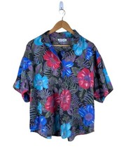 Vintage Tropical Print Lightweight Button Down Shirt Womens Size Large