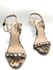 Zigisoho Strive Womens Floral Print Fabric Jeweled Ankle Strap Sandals Size 9