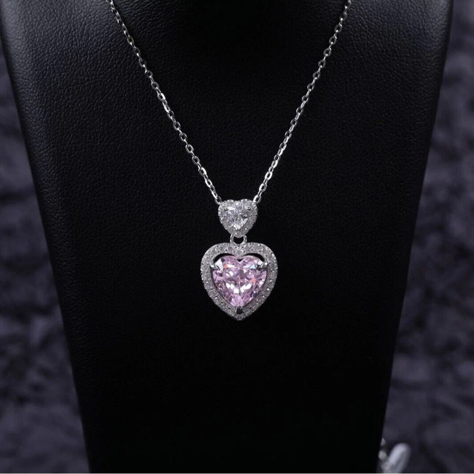 S925 Ciondolo Originale Doppio Cuore Per Donna Elegante Collana FASHION... - Immagine 3 di 4