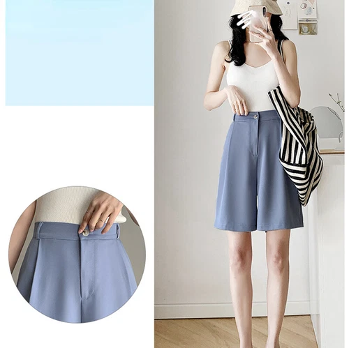 Dama Traje Informal Pantalones Cortos Rectos Pierna Ancha Culotte Suelto Cintura Alta Oficina Verano - Imagen 12 de 29