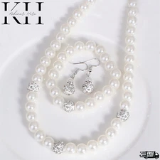 Genuine Natural 9-10mm White Akoya Cultured Pearl Necklace 18" Earrings Set