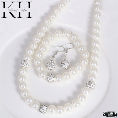 Genuine Natural 9-10mm White Akoya Cultured Pearl Necklace 18'' Earrings Set