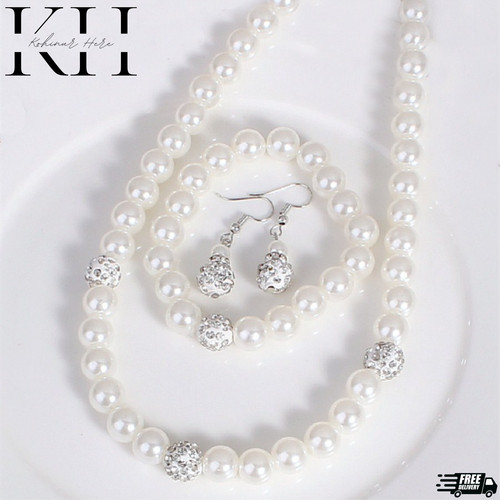 Genuine Natural 9-10mm White Akoya Cultured Pearl Necklace 18" Earrings Set
