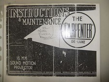 Instructions cine projector The CARPENTER De-Luxe 16mm sound motion PAPER COPY