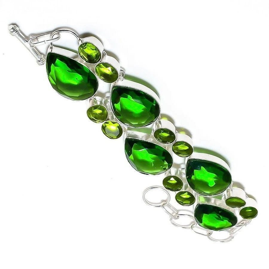 Beautiful Peridot Gemstone 925 Sterling Silver Handmade Jewelry Bracelet 8" - Image 3 of 4