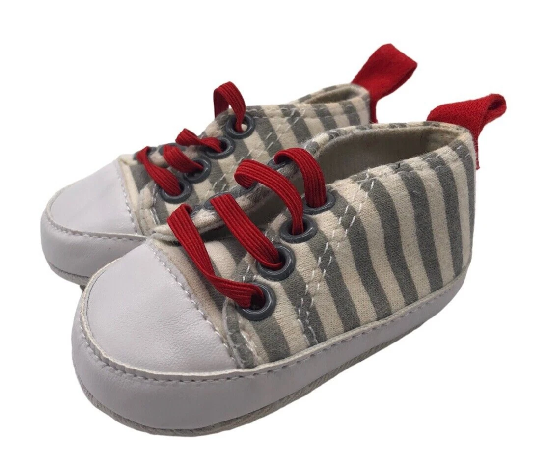 Newborn Tennis Shoes 0 3 Months Baby Boy Girl Duck Duck Goose White Gray Stripe