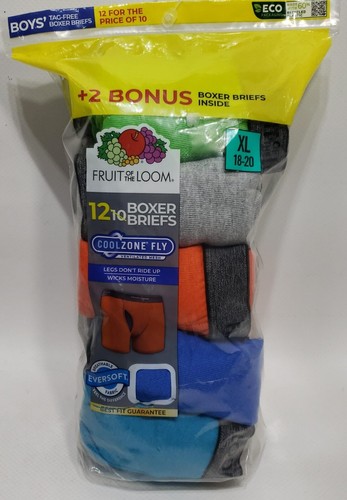 Fruit of the Loom Boys Eversoft CoolZone Boxer Briefs 12-Pack Assorted XL (18-20 - Picture 2 of 6