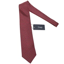 Drake's NWT Neck Tie in Red w/ Light Blue & White Geometric Pattern 100% Silk
