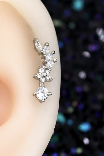 Gem Crystal Ear Cartilage Helix Ring Bar Stud Ear Cuff Climber Piercing Earring - Picture 146 of 268