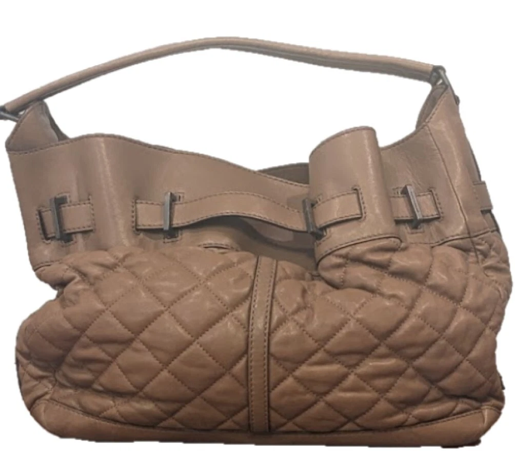 Burberry Quilted Brown Lambskin Easton Hobo Shoulder Satchel