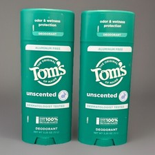 Tom's Of Maine Aluminum Free Unscented Deodorant 3.25 oz LOT OF 2 