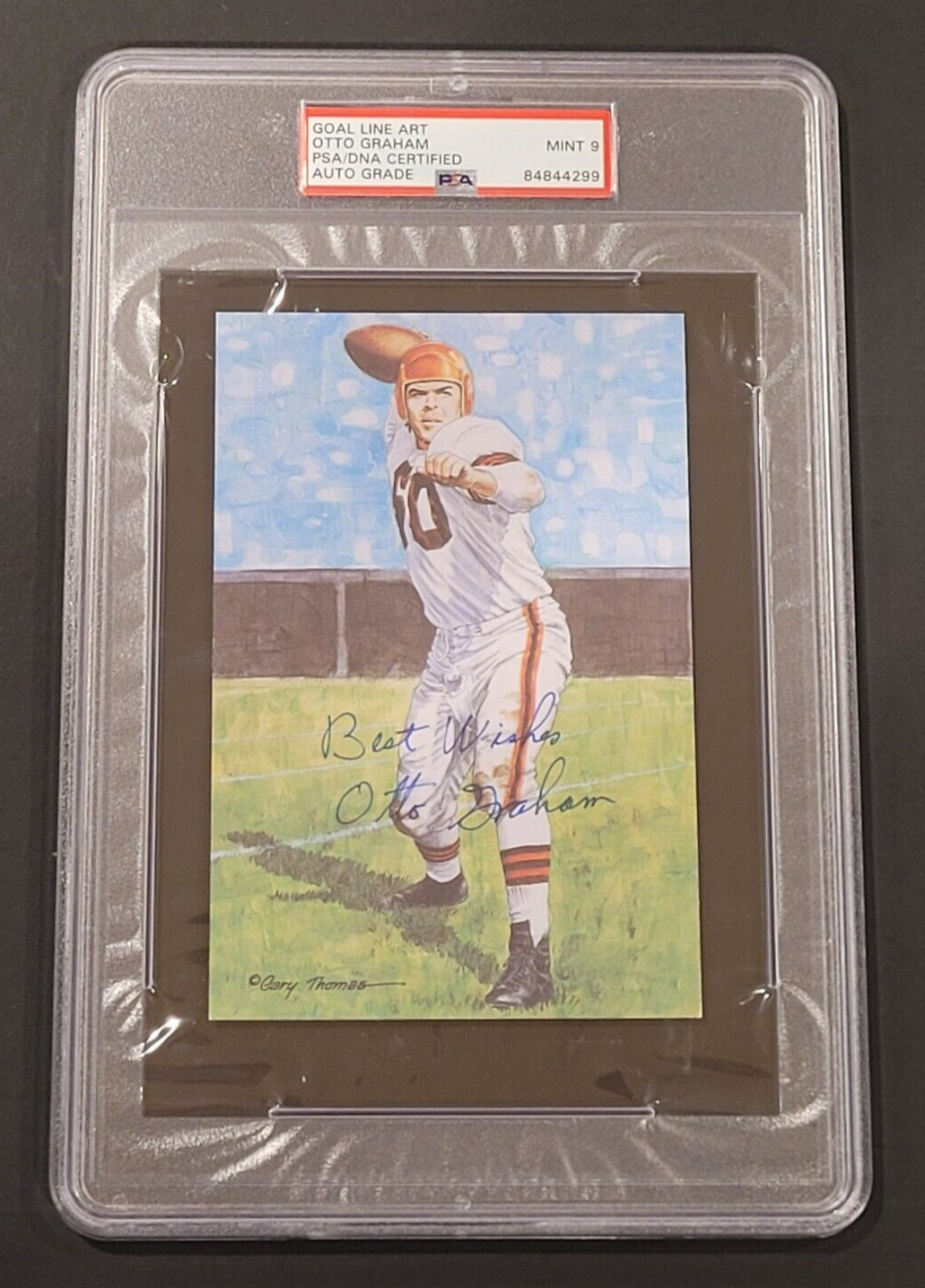 Otto Graham Autographed Signed Cleveland Browns Rare HOF GOAL LINE ART CARD--PSA 9 Auto 
