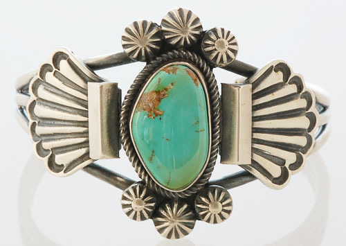 Navajo Handmade Sterling Silver with Turquoise Bracelet by Leon Martinez - Picture 1 of 2
