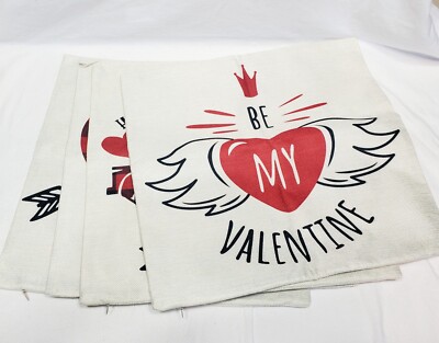 Red Heart Be Mine Love You Cushion Cover Valentine Day Linen Pillowcase 17''x 17''
