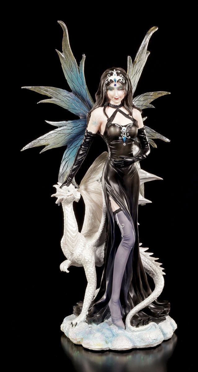 Figura Elfos - Isadra con Blanca Dragones - Hada Negro Dress Diadema