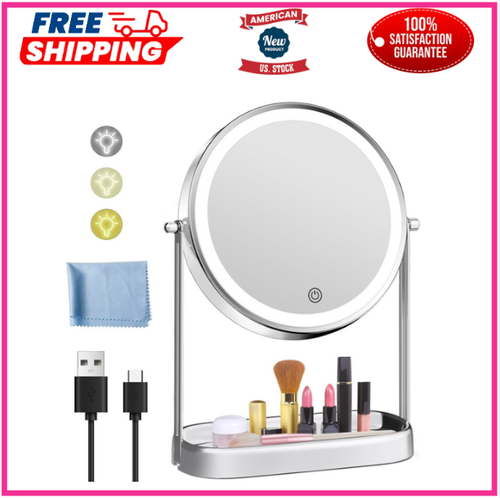 FASCINATE Lighted Makeup Mirror with Storage, 8" Rechargeable Magnifying Mirr...
