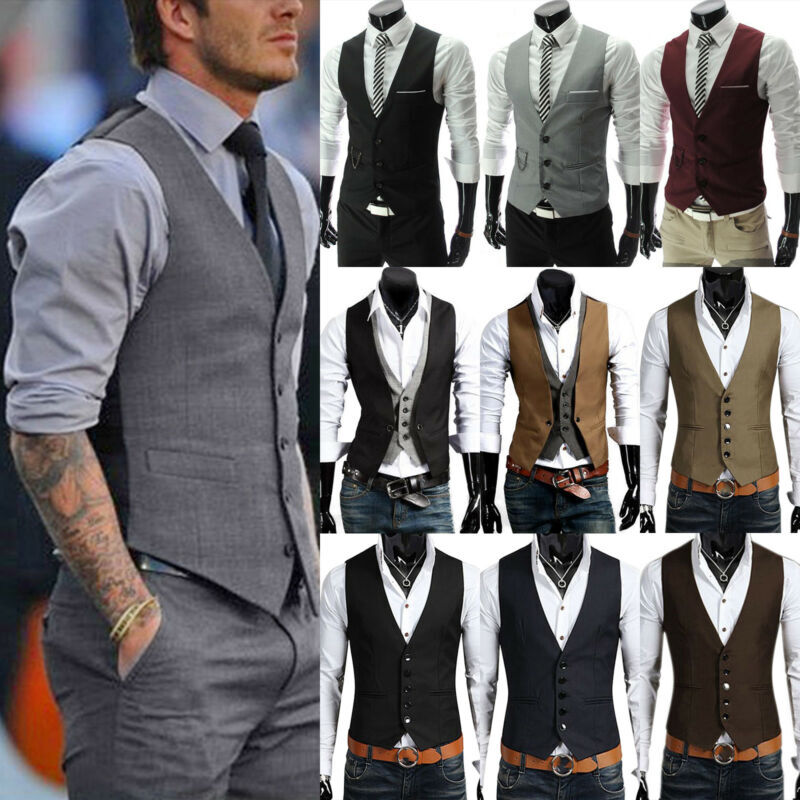 LOIJMK Herren Anzugweste Gestreift - Business Weste Regular Fit