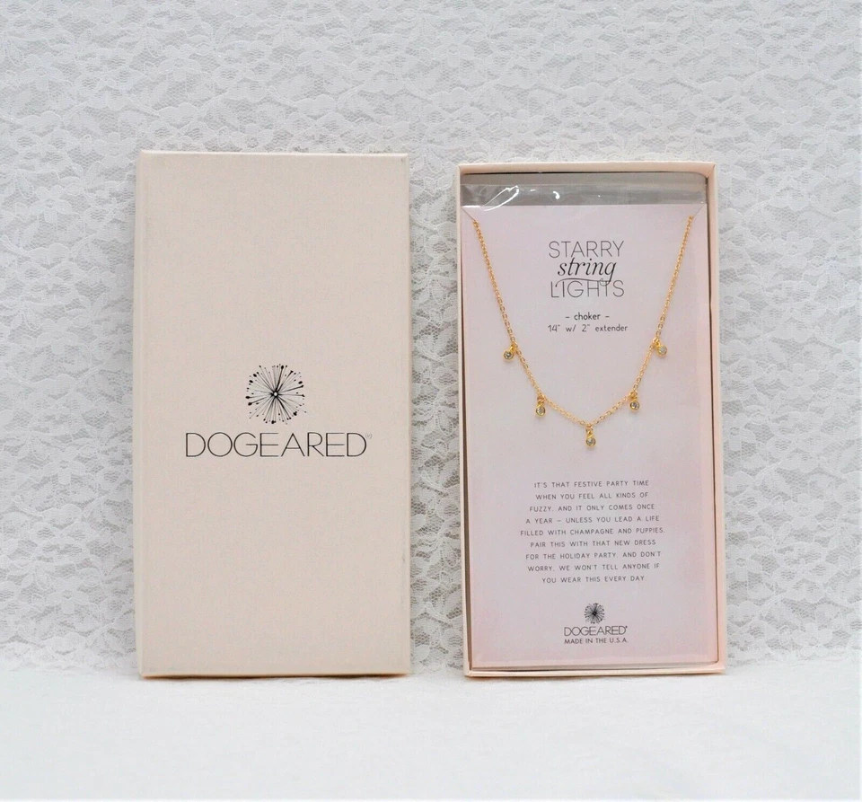 Starry String Lights 14k Gold dipped Crystal Choker Necklace 14" + 2" Dogeared - Image 4 of 4