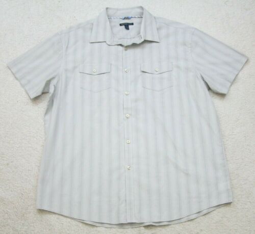 XL Van Heusen Gray Short Sleeve Man's Cotton Mens 2 Pocket Dress Shirt Top WW22 - Picture 1 of 6