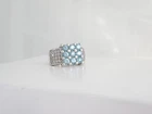 Vintage Sterling Silver 925 Natural Heated Blue Topaz Multi Row Ring Size 9