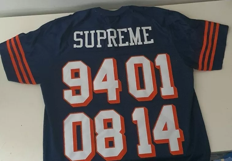 SS14 Supreme Meisterschaft Fußball Top T Shirt Größe L Marineblau Trikot Vintage