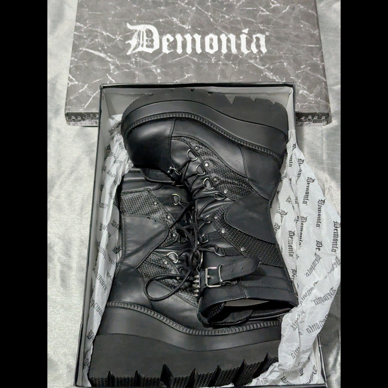 Demonia Shaker-70 Black Vegan Leather Mid-Calf Bo… - image 2