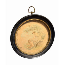 ✨Antique Round Flue Cover Classical Scene Black Frame 9" Hanging Hardware