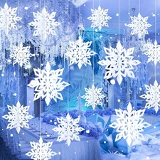 36PCS Christmas Snowflake Decorations, 3D Large White Paper Snowflakes Garlan...