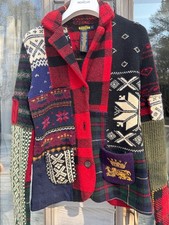 Ralph Lauren Rugby Women's Patchwork Cardigan Sweater Vintage S Crest HOLIDAY