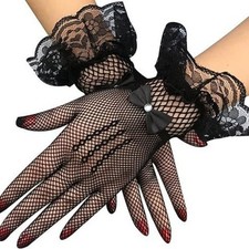 Stretchable Black Lace Gloves Fishnet Finger Design for Summer Weddings