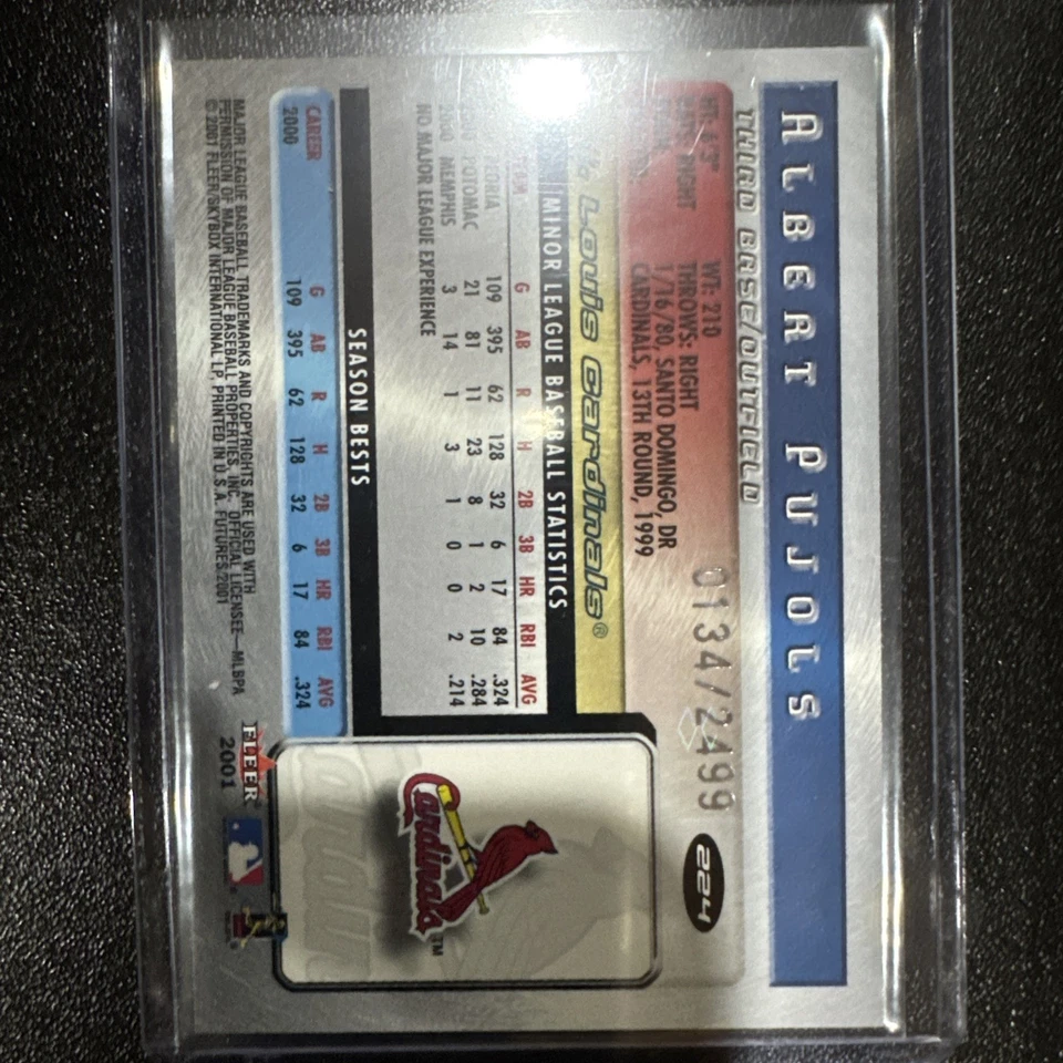 Fleer Futures 2001 Albert Pujols RC #224 'Bright Futures' serie #/2499 Foto 2 de 4