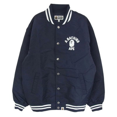 A BATHING APE A 001GDM201001H College Logo Print Nylon Stadium Jumper