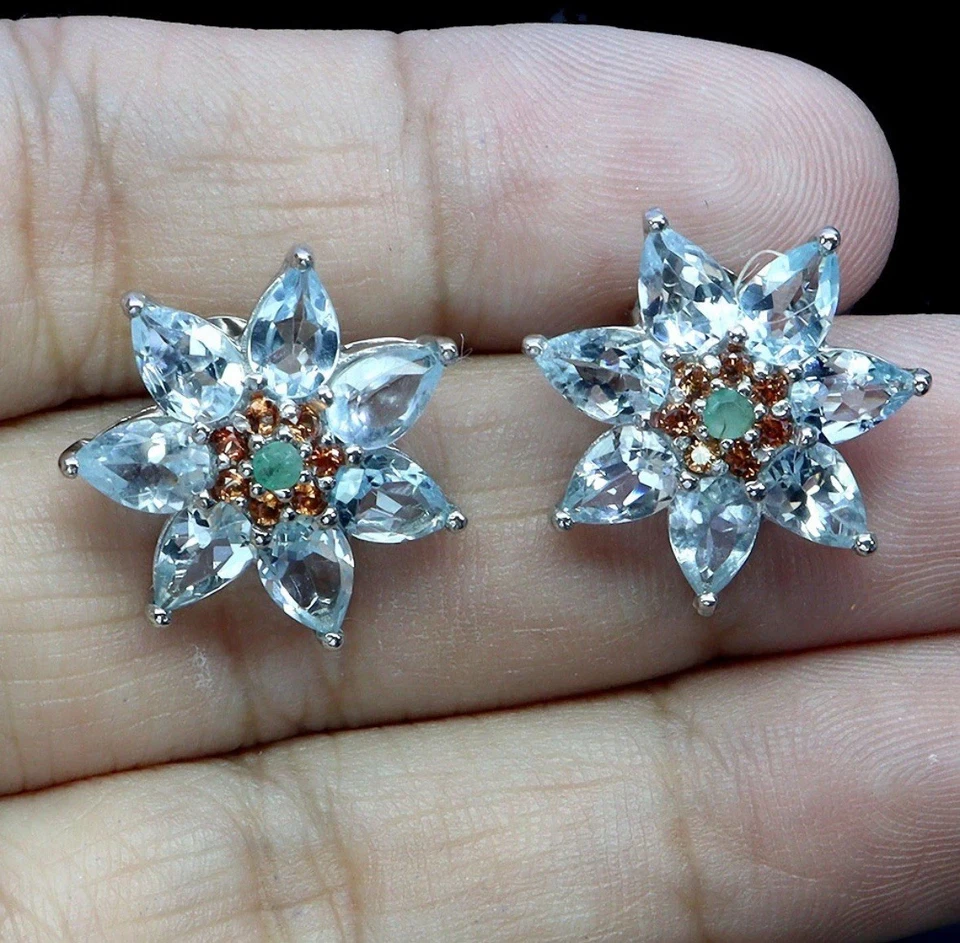 Pendientes Hechos a Mano Pera Aguamarina 6x4mm Zafiro Plata 925 Placa Oro Blanco 14k Foto 2 de 4