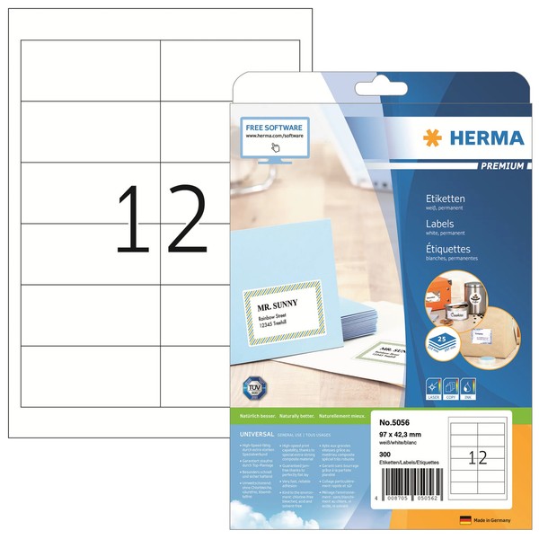 Herma Universal-Etiketten Premium, 97,0 X 42,3 Mm, Weiß 1 Bis 40 Stk Spare 50%-image