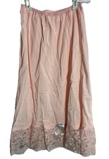 Vintage Half Slip Pink Custom Made Midi Length Wide Lace and Ribbon Trim